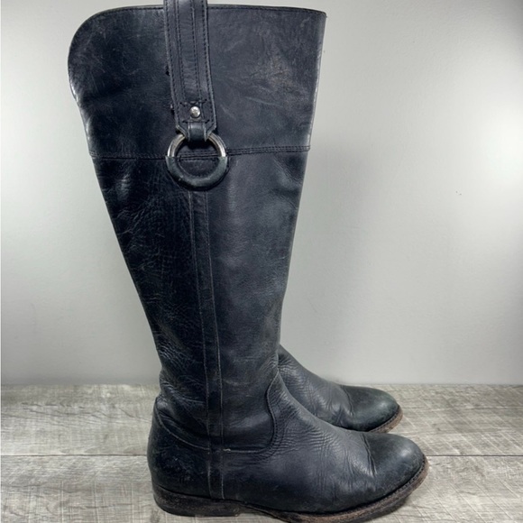Frye Womens #76222 Jamie Ring Black StoneWashed Leather Riding Boots Size 8.5 - Picture 2 of 9